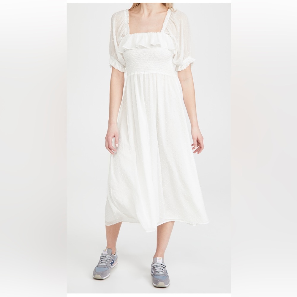 WAYF smocked midi dress, white, size small